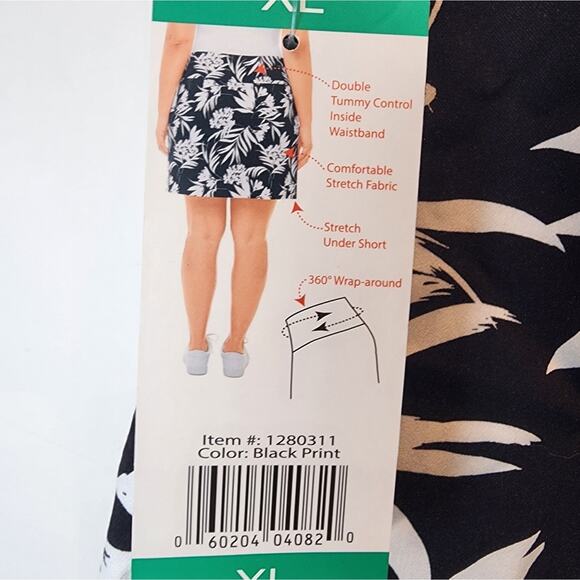 New S.C. & Co. Tropical Print Black & White Mini Skirt Lycra Lined Shorts XL - Picture 8 of 10